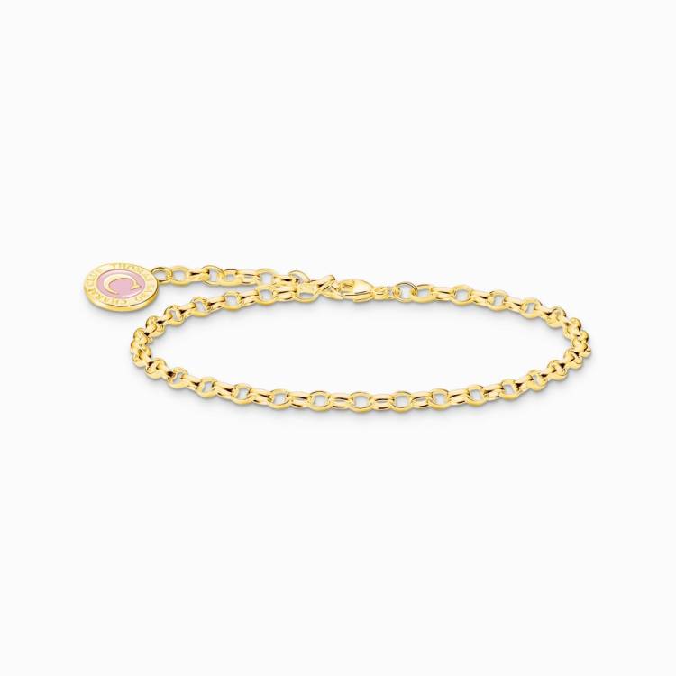 Thomas Sabo Gold Plated Sterling Silver Charmista Member Charm Bracelet with Pink Coin - 17cm