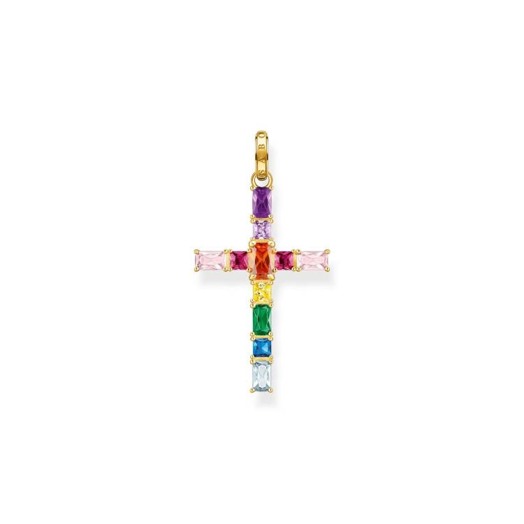 Thomas Sabo Gold Plated Sterling Silver Colourful Stone Cross Pendant - Gold