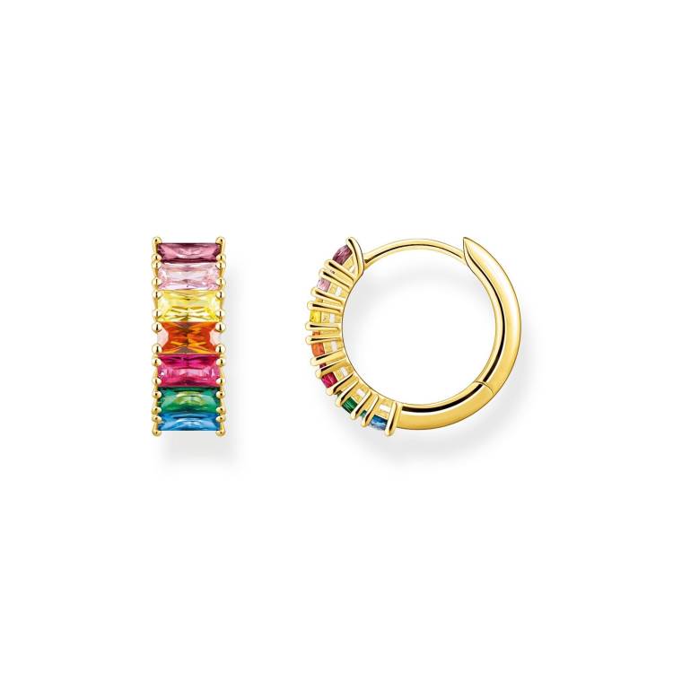 Thomas Sabo Gold Plated Sterling Silver Colourful Stone Hoop Earrings - Silver