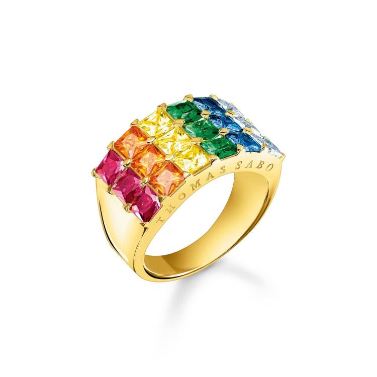 Thomas Sabo Gold Plated Sterling Silver Colourful Stones Ring - 60