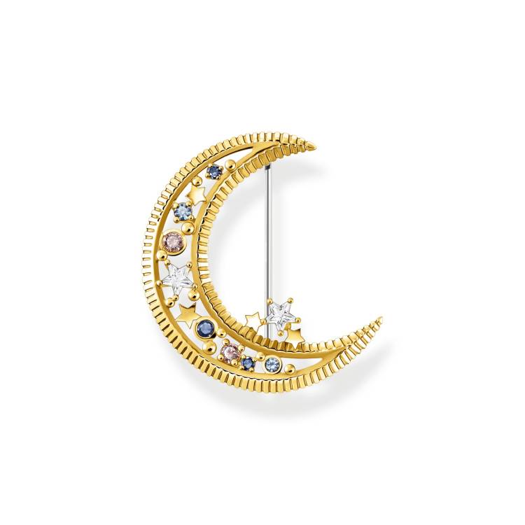Thomas Sabo Gold Plated Sterling Silver Crescent Moon Colourful Stone Brooch - Silver