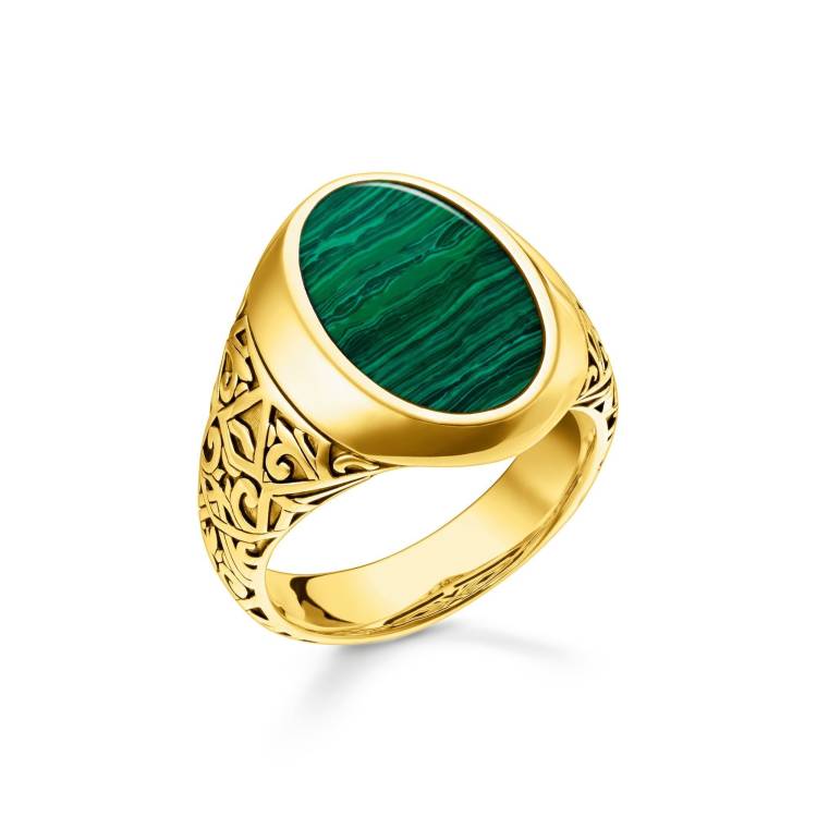 Thomas Sabo Gold Plated Sterling Silver Green Ring - 58