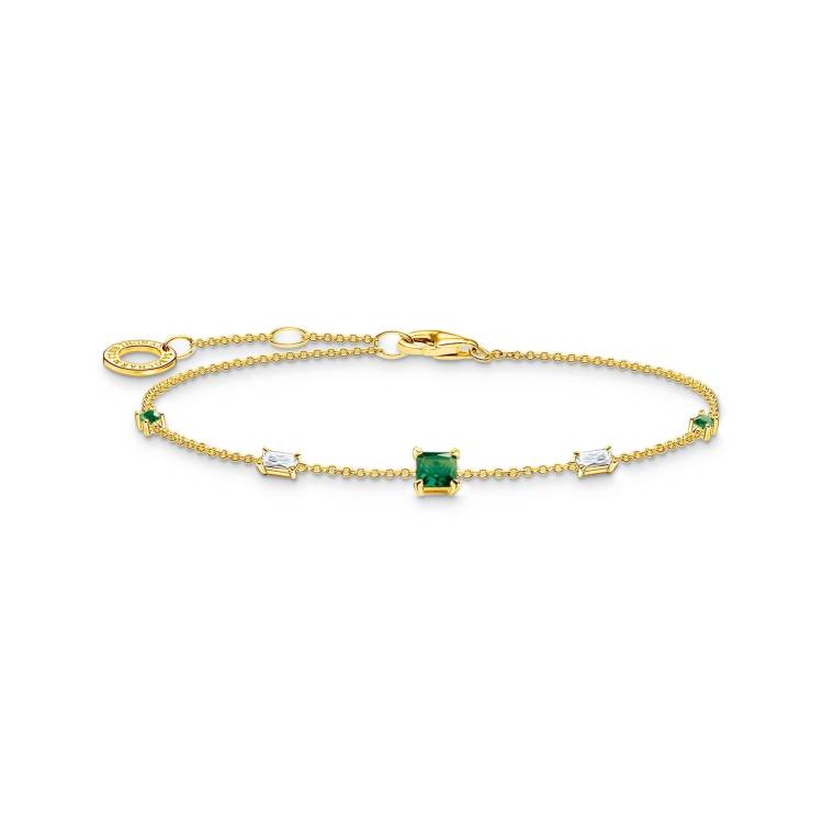 Thomas Sabo Gold Plated Sterling Silver Green and White Stones Bracelet - Silver