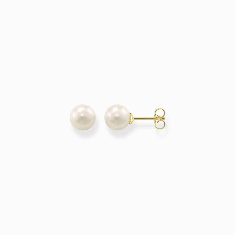 Thomas Sabo Gold Plated Sterling Silver Pearl Stud Earrings - Silver