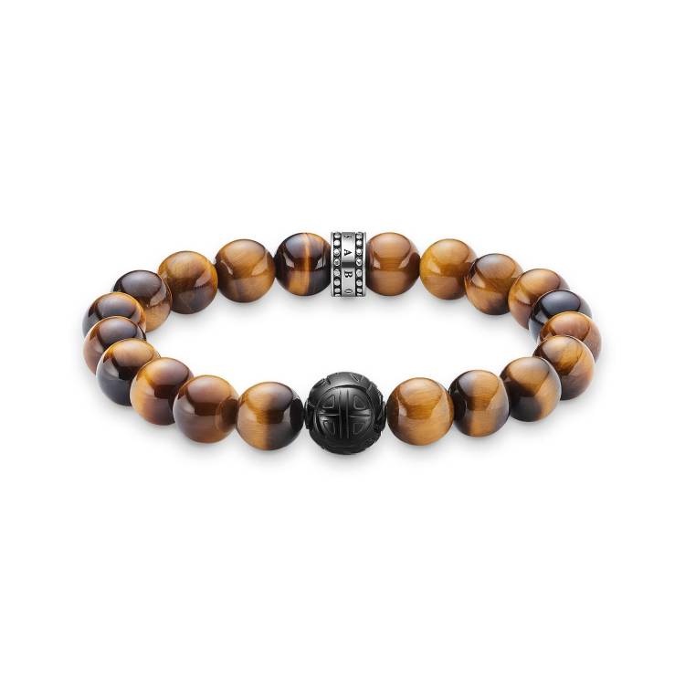 Thomas Sabo Rebel At Heart Black Obsidian Tigers Eye Bracelet - 17.5cm