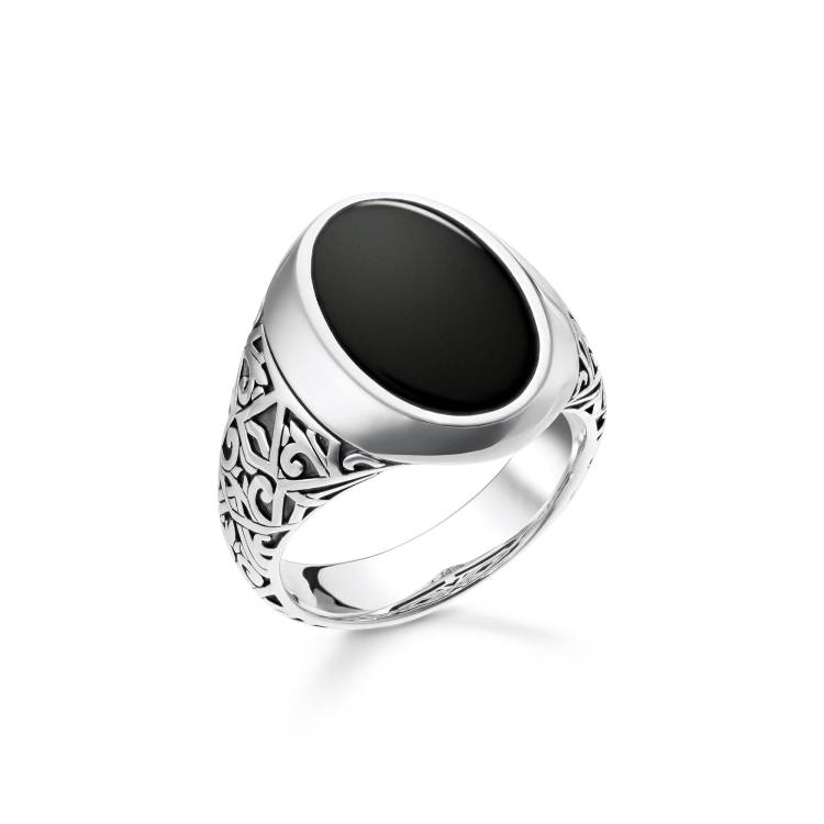 Thomas Sabo Rebel At Heart Sterling Silver Black Onyx Signet Ring - 52