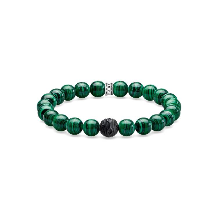 Thomas Sabo Rebel At Heart Sterling Silver Green Black Cat Bracelet - 19cm