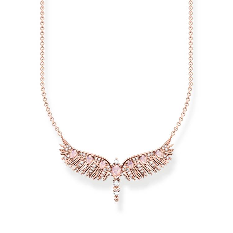 Thomas Sabo Rose Gold Plated Small Sterling Silver Phoenix Wing Pink Stones Necklace - Silver