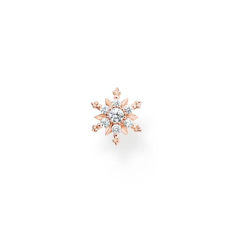 Thomas Sabo Rose Gold Plated Sterling Silver Snowflake White Stones Single Stud Earring - Silver