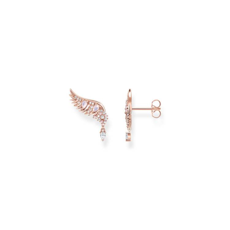 Thomas Sabo Rose Gold Plated Sterling Silver Phoenix Wing Pink Stones Earrings - Silver