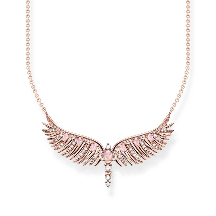 Thomas Sabo Rose Gold Plated Sterling Silver Phoenix Wing Pink Stones Necklace - Silver