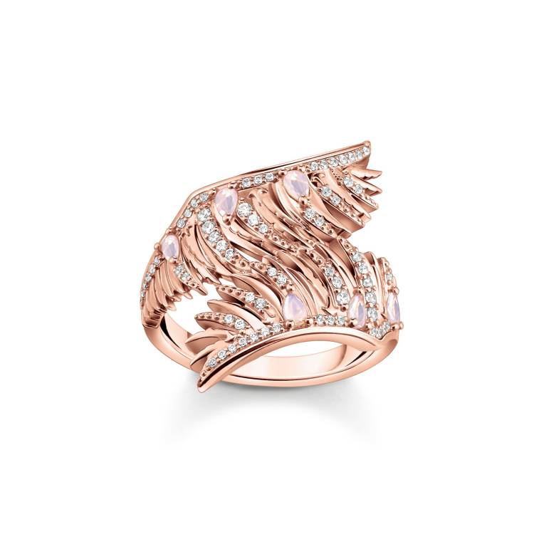 Thomas Sabo Rose Gold Plated Sterling Silver Phoenix Wing Pink Stones Ring - 54