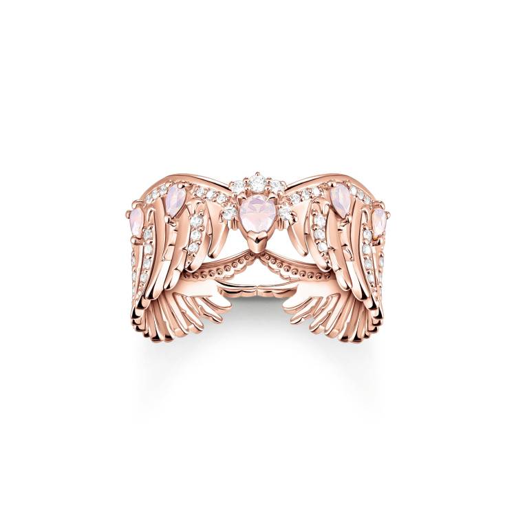 Thomas Sabo Rose Gold Plated Sterling Silver Phoenix Wing Pink Stones Ring - 48