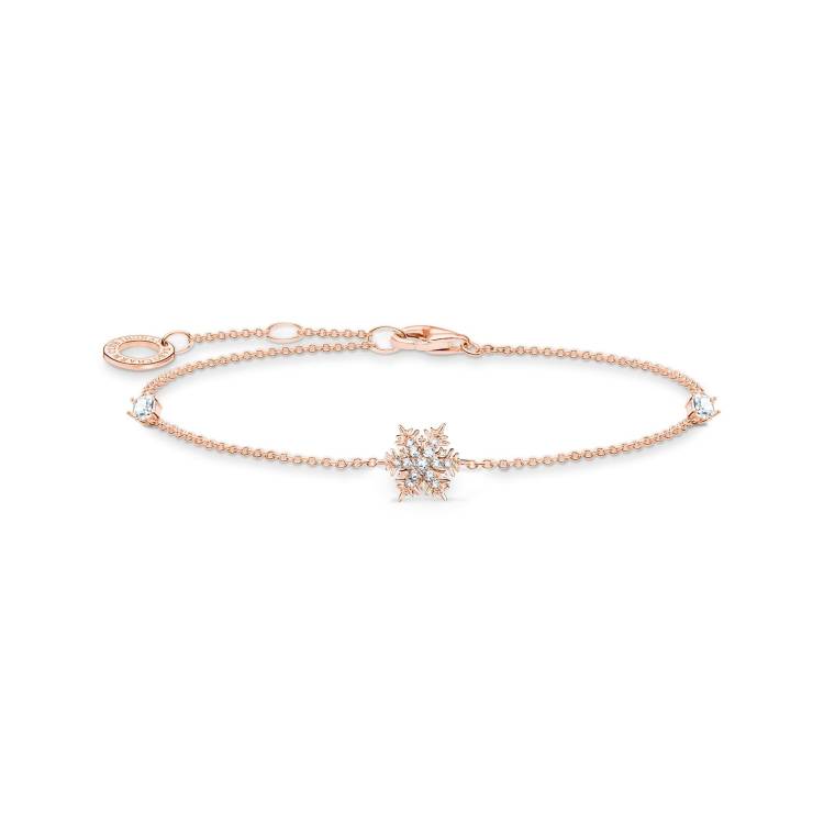 Thomas Sabo Rose Gold Plated Sterling Silver Snowflake White Stones Bracelet - Silver
