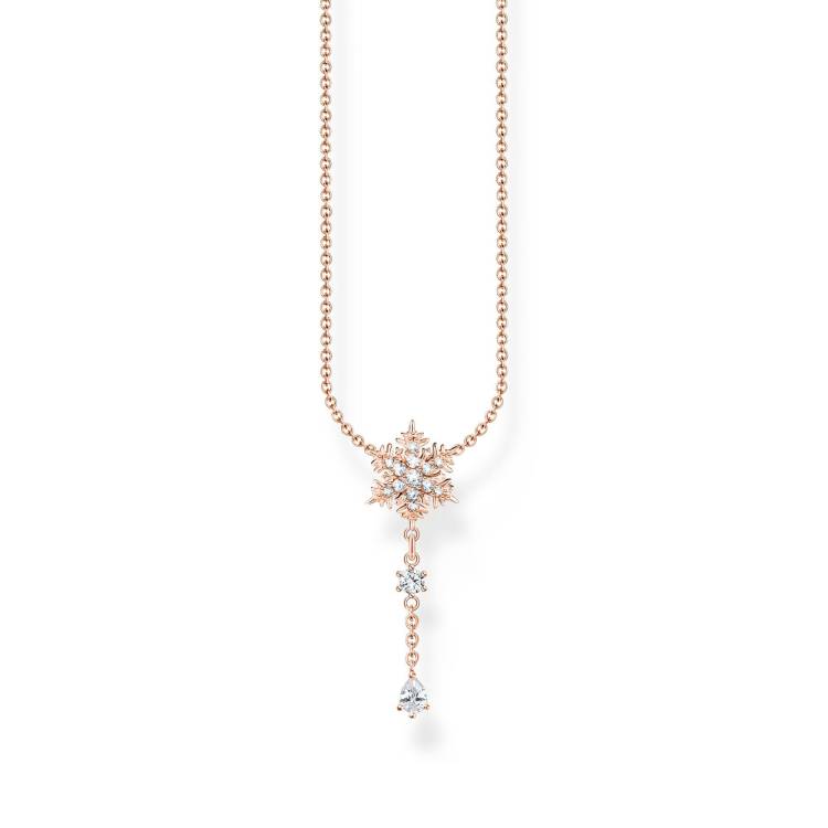 Thomas Sabo Rose Gold Plated Sterling Silver Snowflake White Stones Necklace - Silver