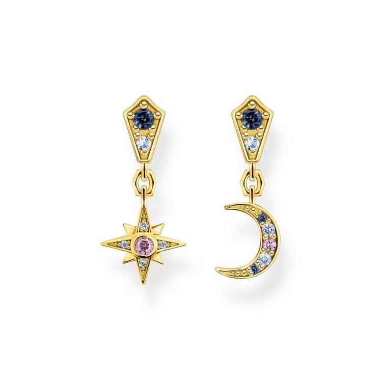 Thomas Sabo Royalty Sterling Silver Gold Plated Star and Moon Earrings - Silver