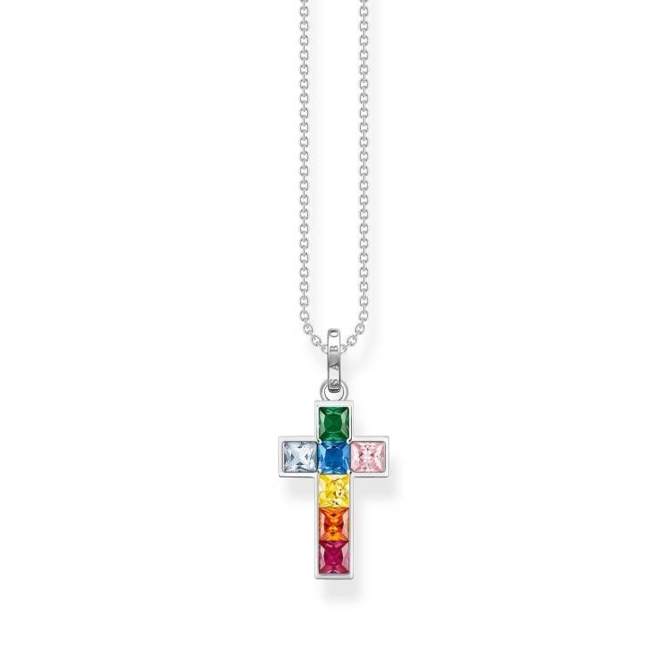 Thomas Sabo Sterling Silver Colourful Stone Cross Necklace - Silver
