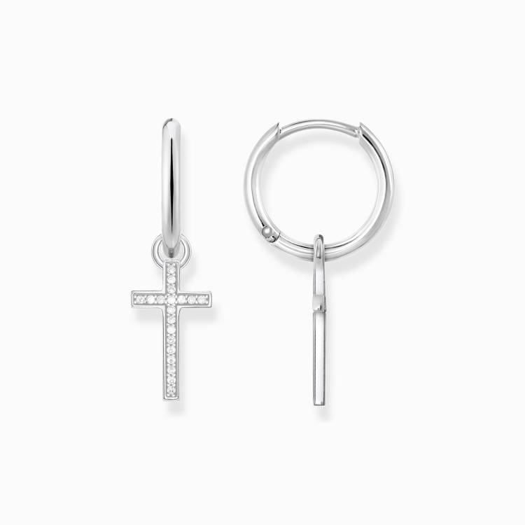 Thomas Sabo Sterling Silver Hoop Cross Earrings - Silver
