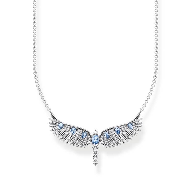 Thomas Sabo Sterling Silver Small Phoenix Wing Blue Stones Necklace - Silver