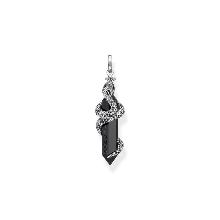 Thomas Sabo Sterling Silver Blackened Onyx with Snake Pendant - Silver