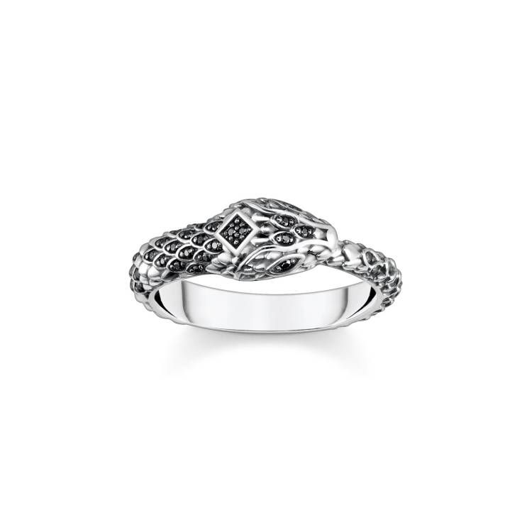 Thomas Sabo Sterling Silver Blackened Snake Ring - 60