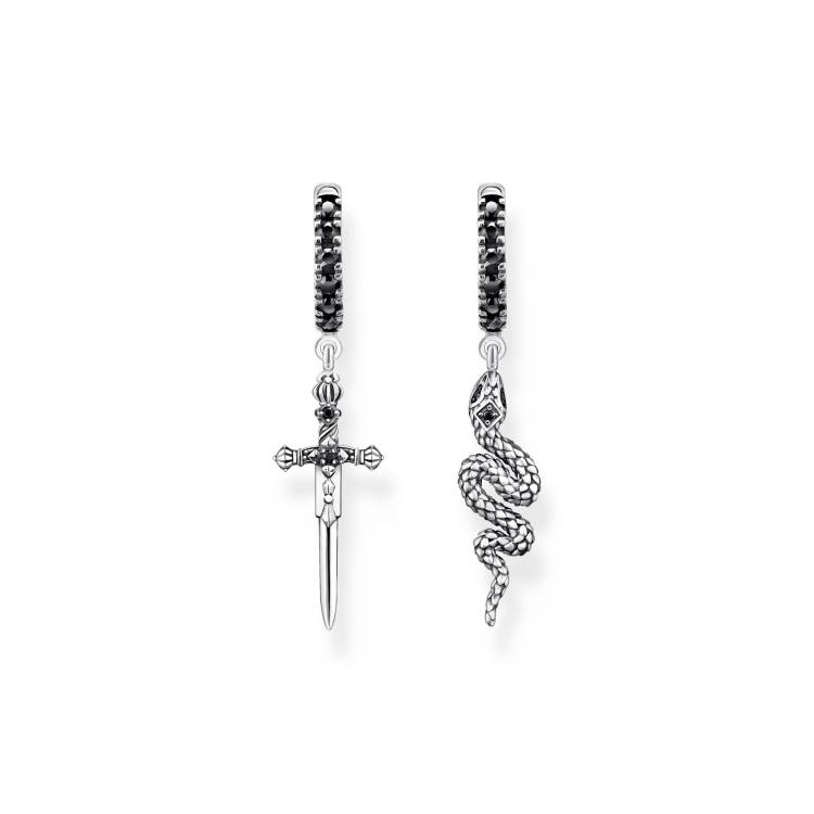Thomas Sabo Sterling Silver Blackened Sword and Snake Hoop Earrings - Silver
