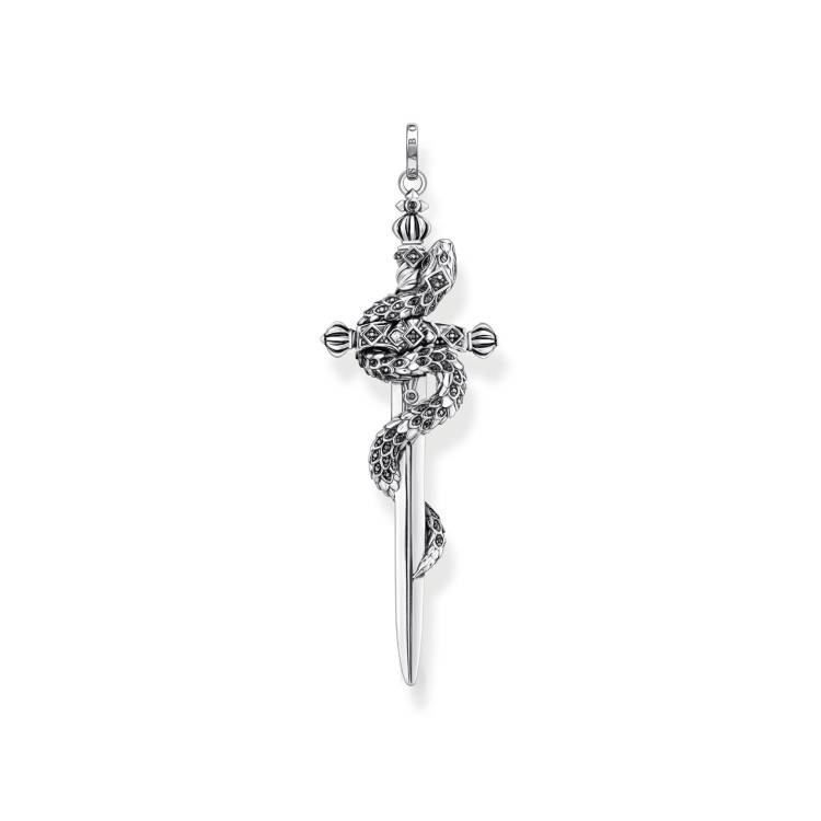 Thomas Sabo Sterling Silver Blackened Sword with Snake Pendant - Silver
