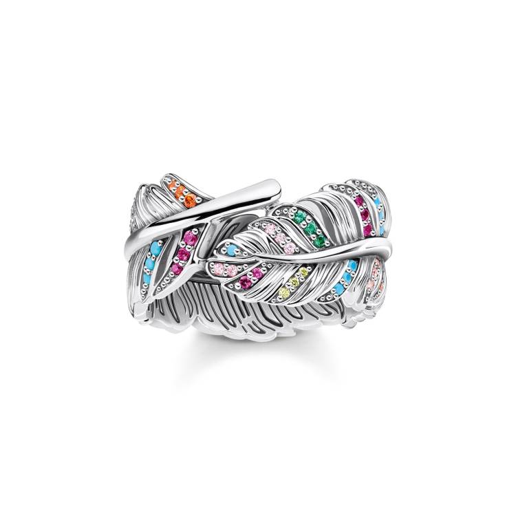 Thomas Sabo Sterling Silver Colourful Stones Feather Ring - 50