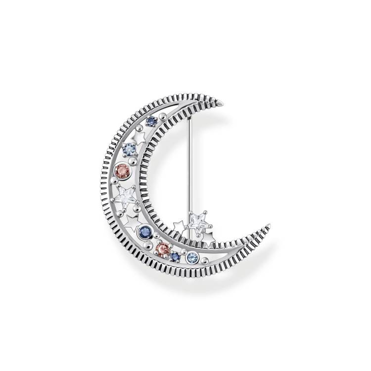 Thomas Sabo Sterling Silver Crescent Moon Colourful Stone Brooch - Silver