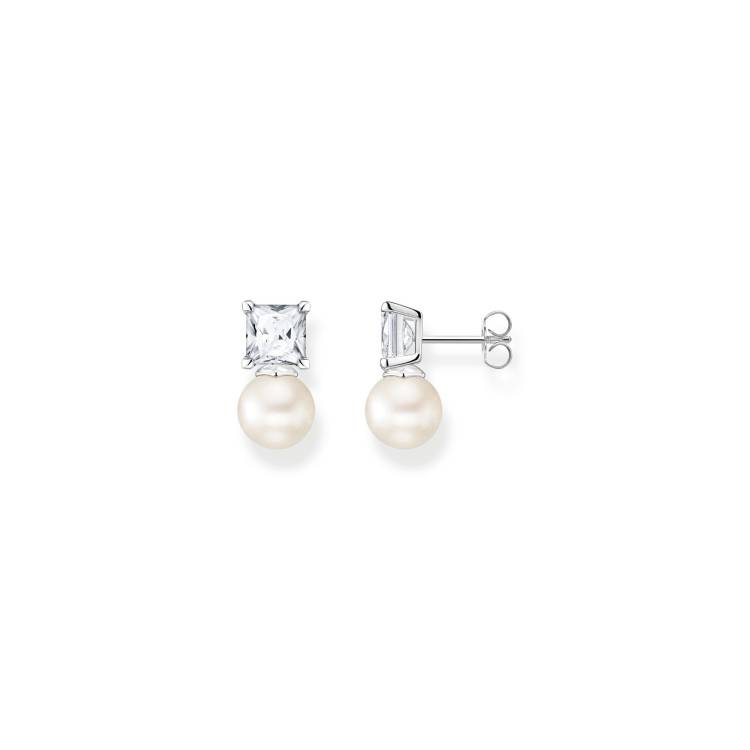 Thomas Sabo Sterling Silver Freshwater Pearl White Stone Stud Earrings - Silver