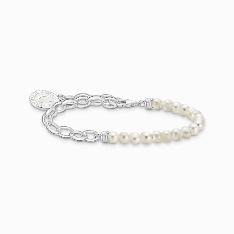 Thomas Sabo Sterling Silver Pearl Charmista Member Charm Bracelet with White Coin - 19cm
