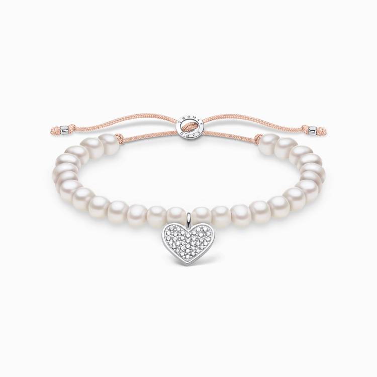 Thomas Sabo Sterling Silver Pearl Pave Heart Bracelet