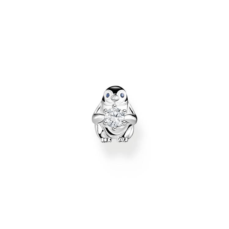 Thomas Sabo Sterling Silver Penguin White Stones Single Stud Earring - Silver