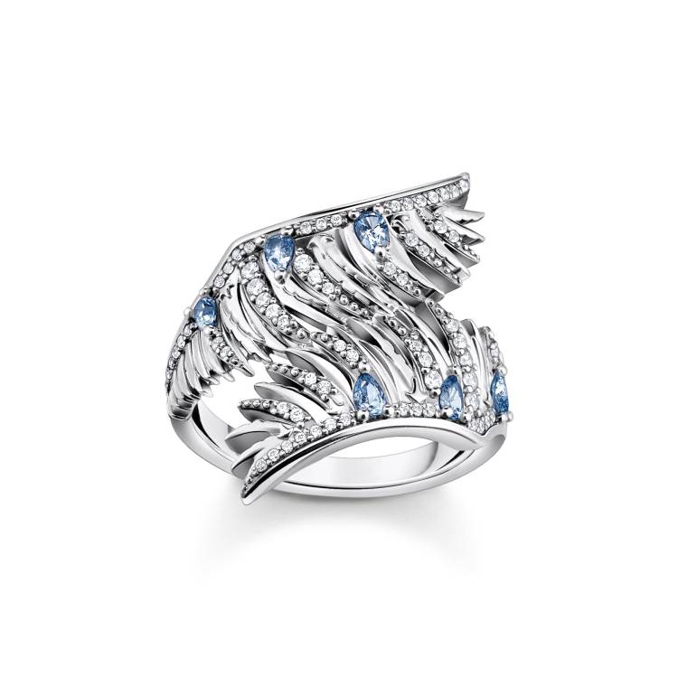 Thomas Sabo Sterling Silver Phoenix Wing Blue Stones Ring - 54