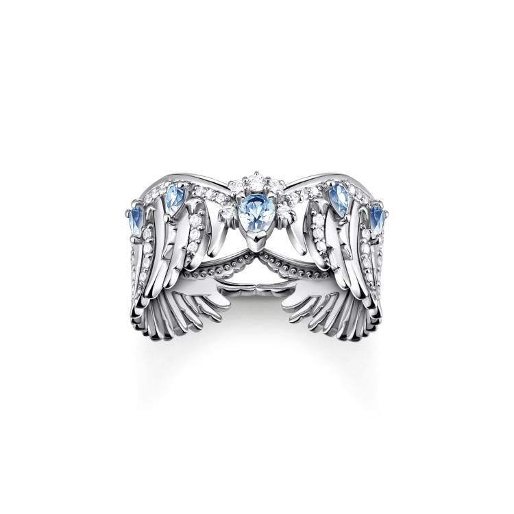 Thomas Sabo Sterling Silver Phoenix Wing Blue Stones Ring - 58