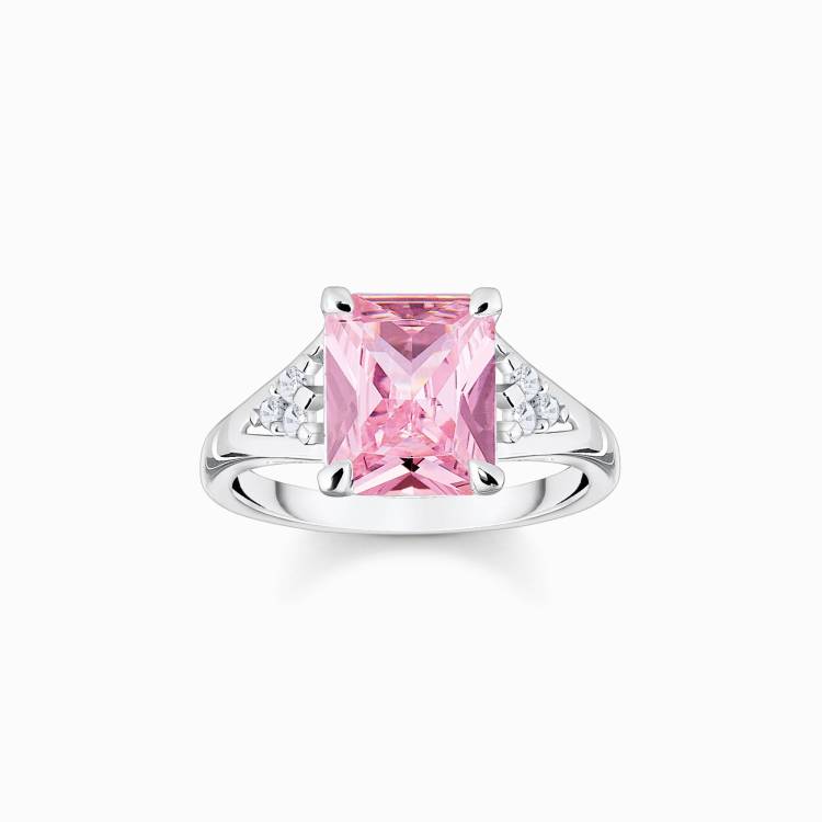 Thomas Sabo Sterling Silver Pink White Stones Ring - 54