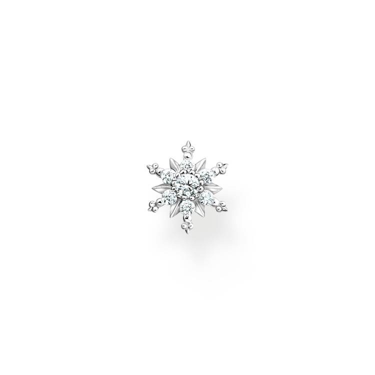 Thomas Sabo Sterling Silver Snowflake White Stones Single Stud Earring - Silver