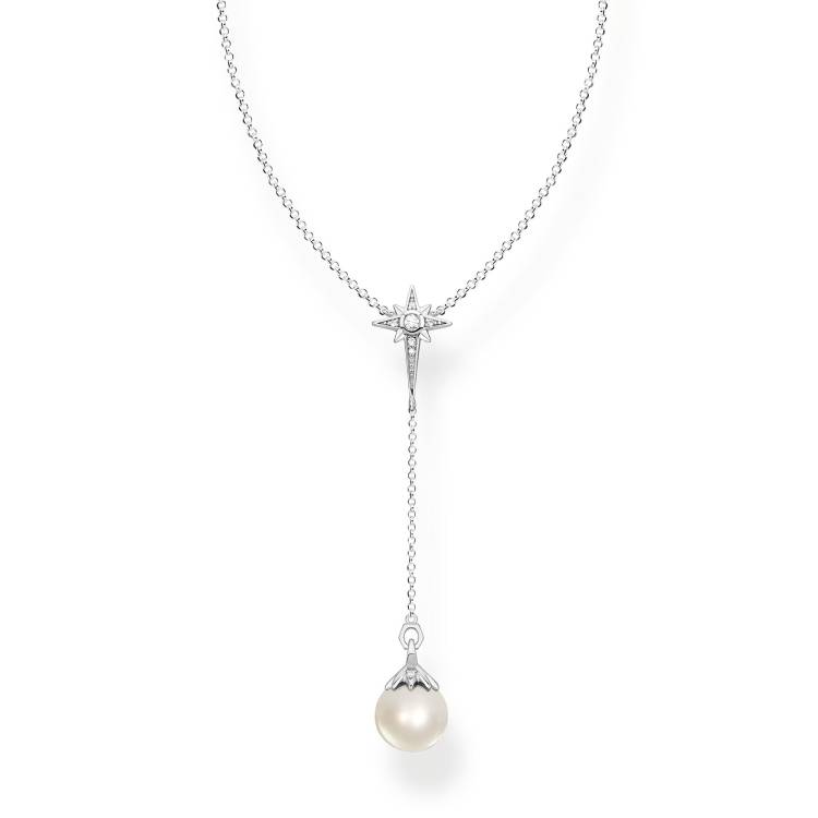 Thomas Sabo Sterling Silver White CZ Pearl Drop Necklace