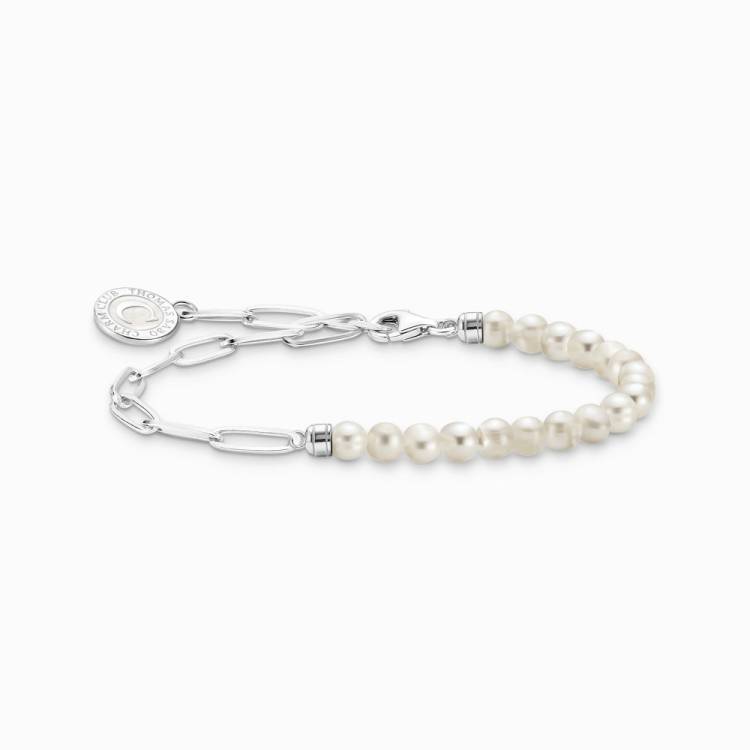 Thomas Sabo Sterling Silver White Pearl Charmista Member Charm Bracelet with Coin - 17cm