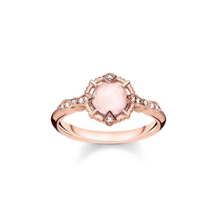 Thomas Sabo Vintage Rose Gold Rose Quartz Pink Diamond Ring D - 56