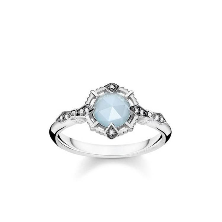 Thomas Sabo Vintage Sterling Silver Aquamarine Diamond Ring D - 56