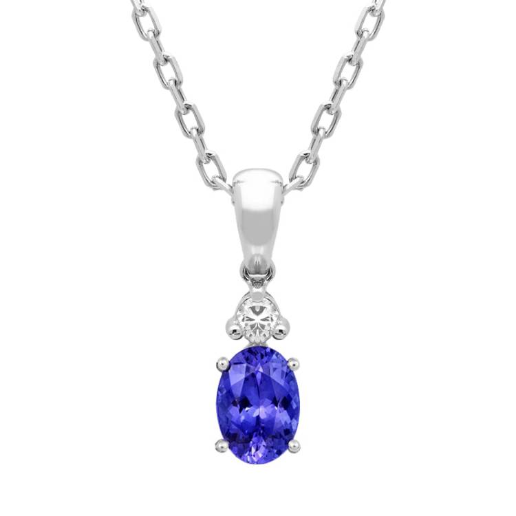 Tivon 18ct White Gold Tanzanite Diamond Oval Cut Necklace