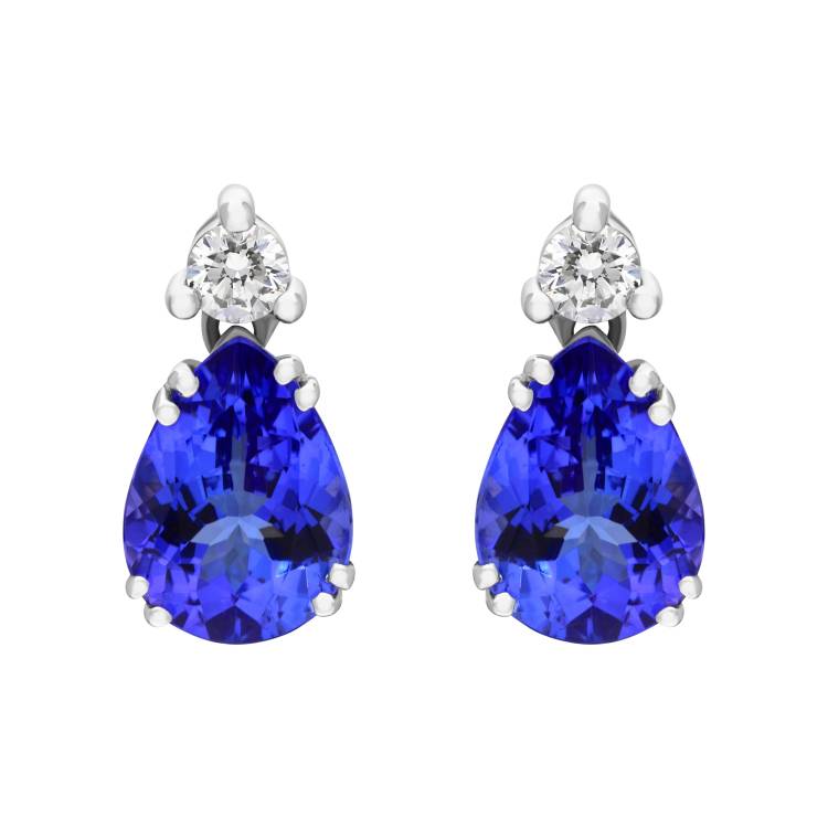 Tivon 18ct White Gold Tanzanite Diamond Pear Cut Stud Earrings