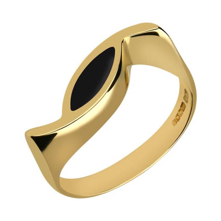 9ct Yellow Gold Whitby Jet Toscana Overlapping Marquise Ring - Yellow Gold