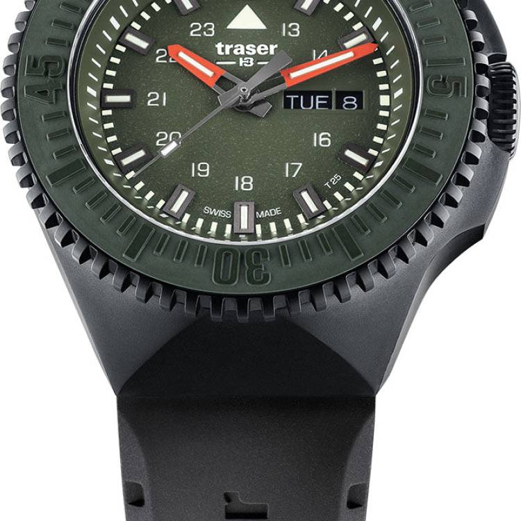 Traser H3 Watch P69 Black Stealth Green Rubber - Green