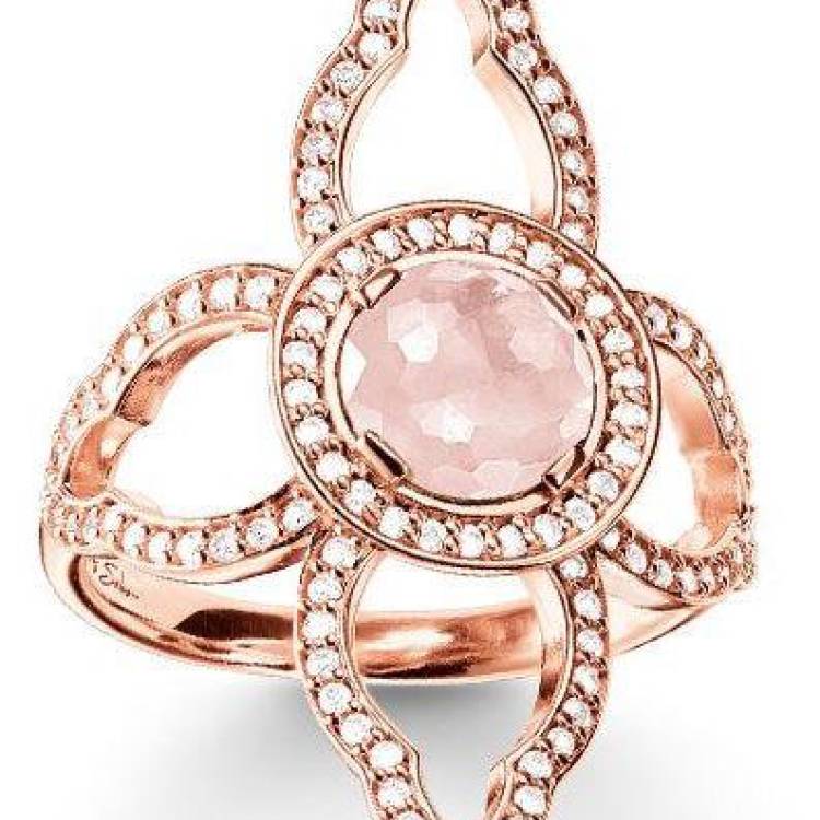 Thomas Sabo Ring Sterling Silver Gold Quartz Zirconia Flower D - 54