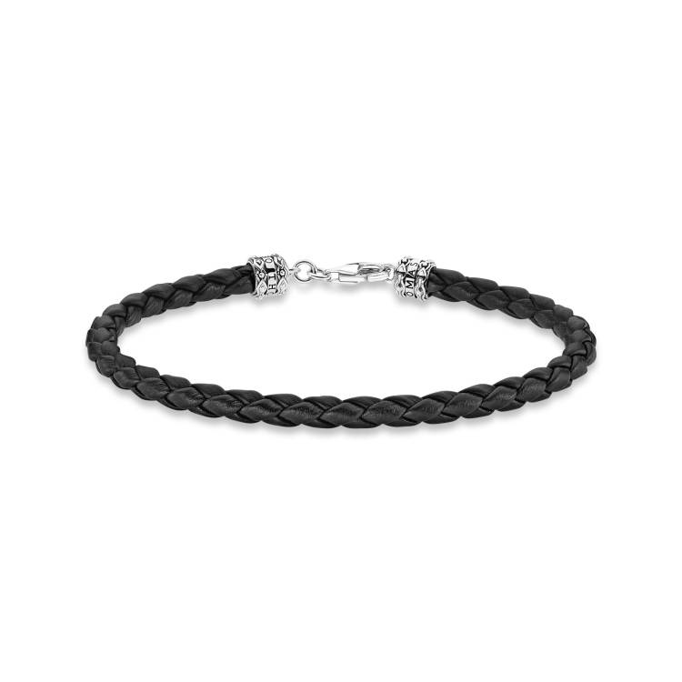 Thomas Sabo Sterling Silver Leather Black Bracelet 17cm - Silver
