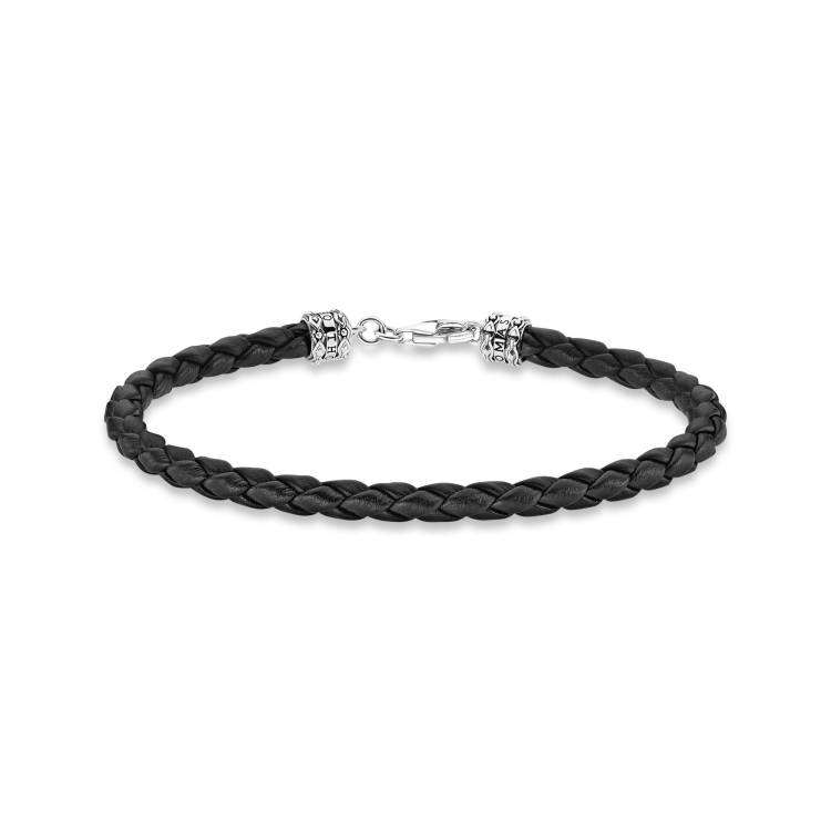 Thomas Sabo Sterling Silver Leather Black Bracelet 19cm - Silver