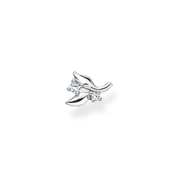 Thomas Sabo Leaves Sterling Silver White Stone Single Stud Earring - Silver