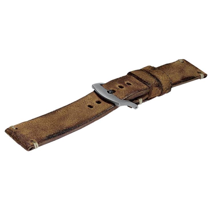 U-Boat Strap 7663 SS 20/20 Aged Leather Light Brown Buckle - Brown